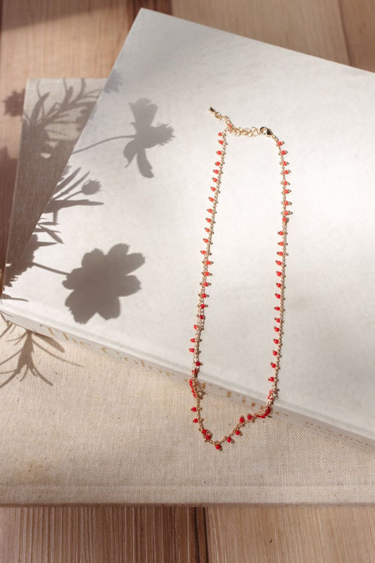 Gold/Red Beaded Necklace