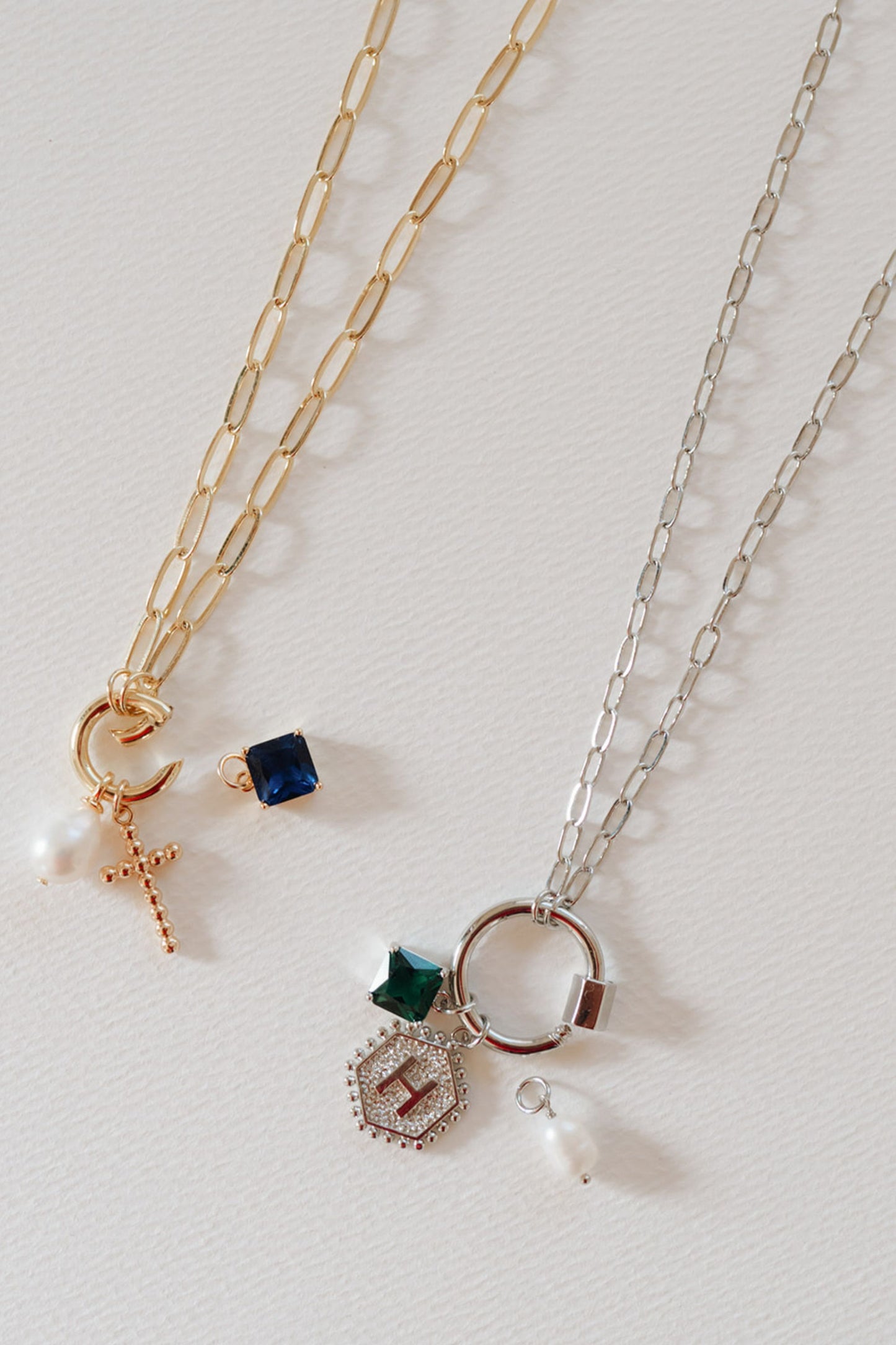 Silver Paperclip Chain Charm Pendant Necklace