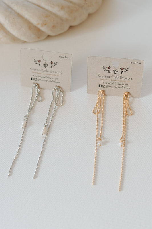 Thread Earrings with Pearl Accents