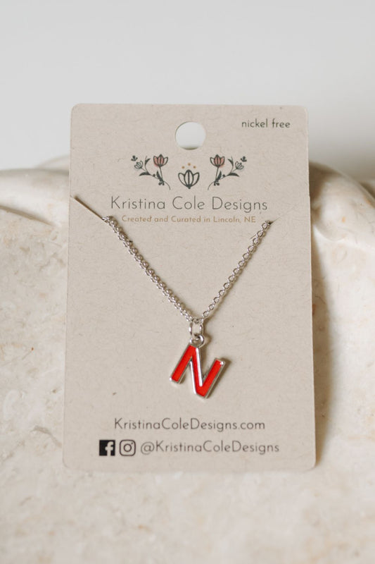 Nebraska Huskers Enamel Initial Necklace - Silver