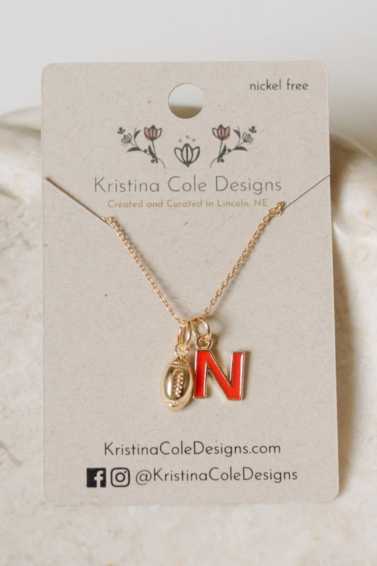 Nebraska Huskers Football Initial Necklace - Gold