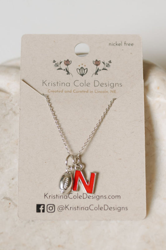 Nebraska Huskers Football Initial Necklace - Silver