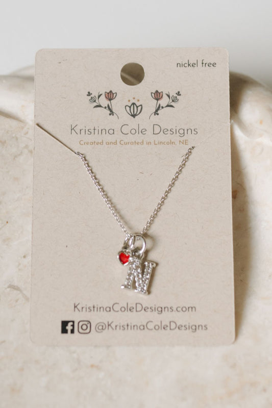 Nebraska Huskers Stone Initial Necklace - Silver