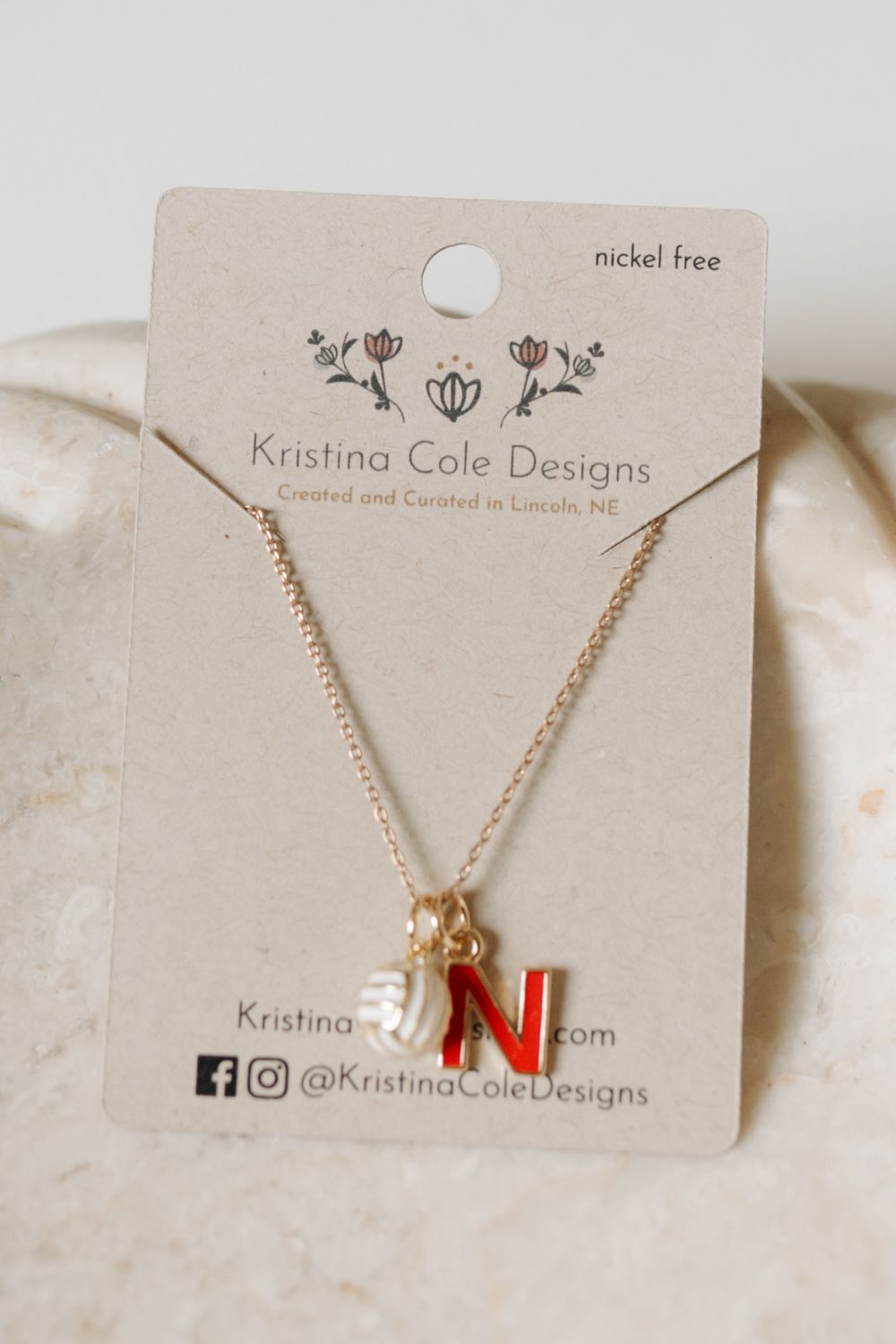 Nebraska Huskers Volleyball Charm Necklace - Gold