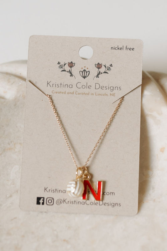 Nebraska Huskers Volleyball Charm Necklace - Gold