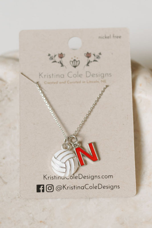 Nebraska Huskers Volleyball Charm Necklace - Silver