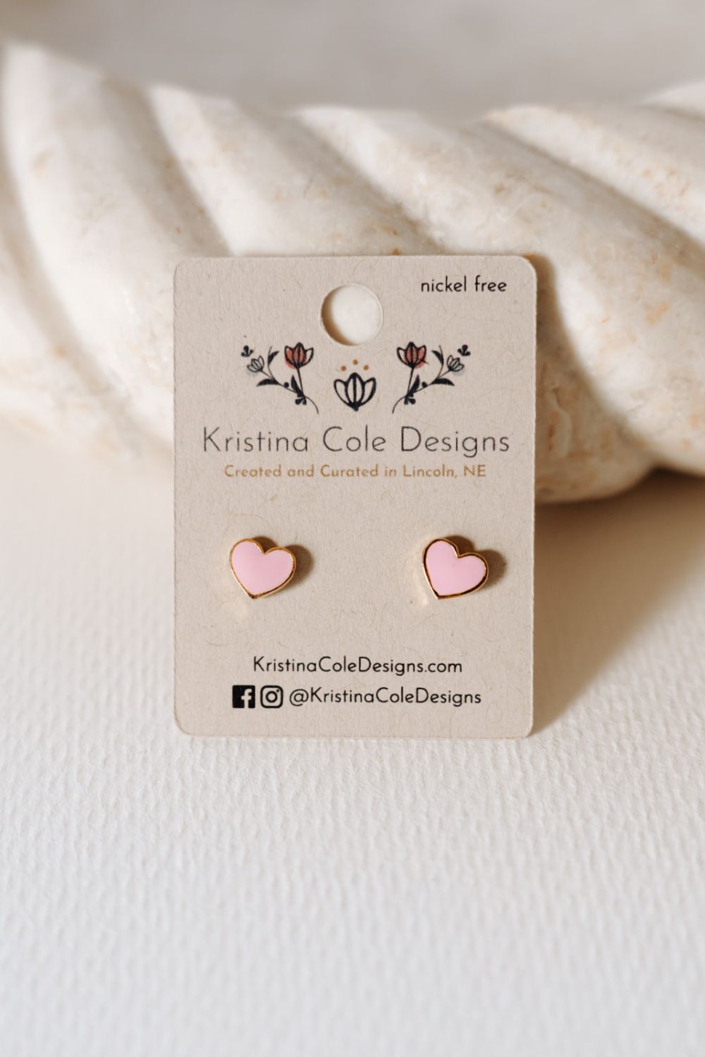 Pink Enamel Heart Stud Earrings
