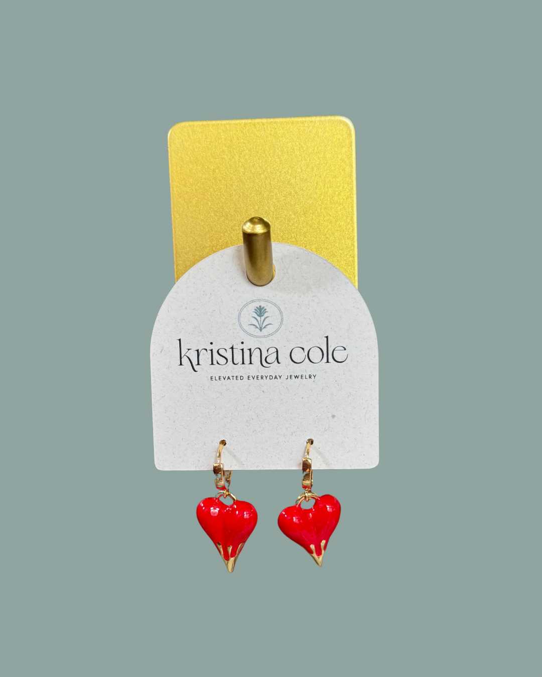 Red Drip Heart Gold Dangles