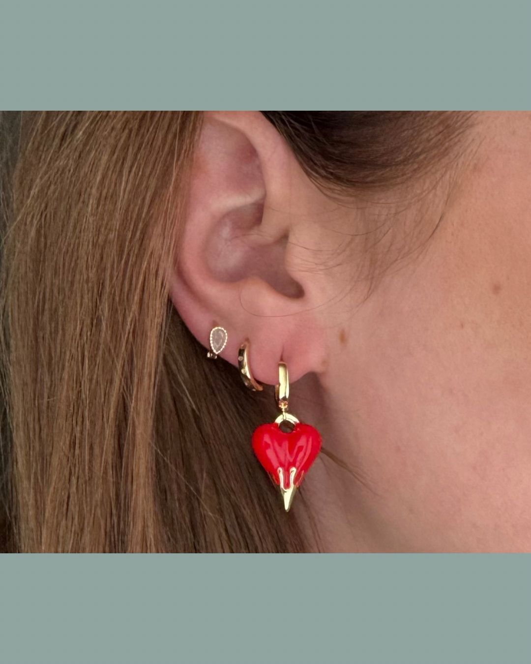 Red Drip Heart Gold Dangles