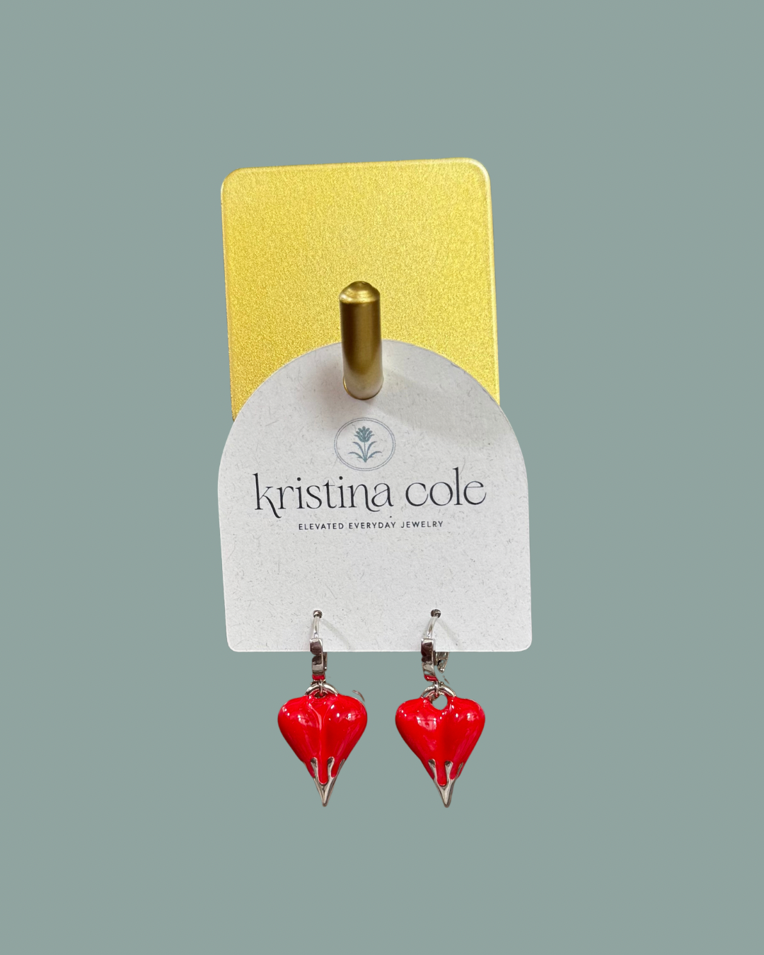 Red Drip Heart Silver Dangles
