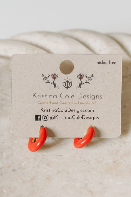 Red Enamel Hoop Earrings - Gold
