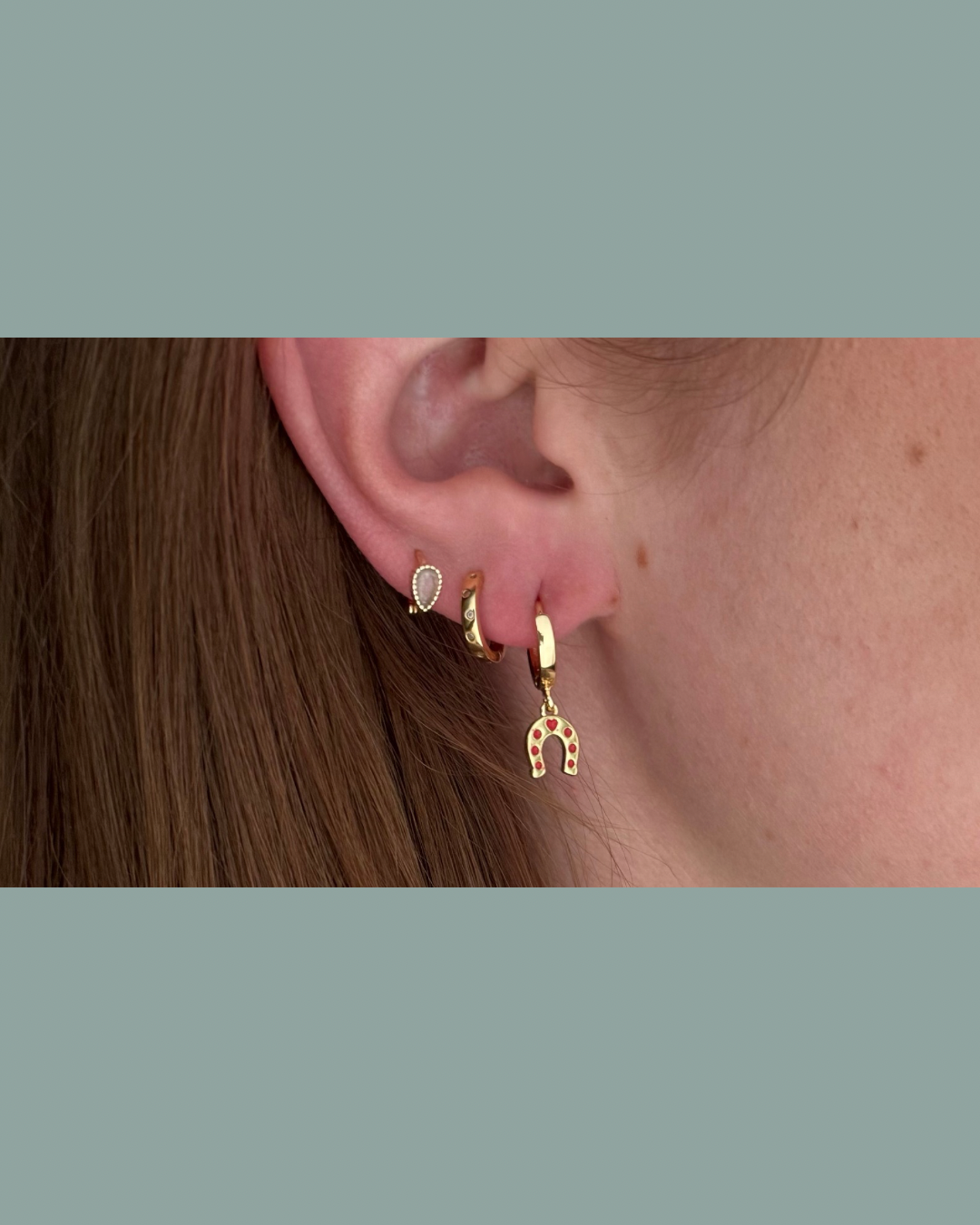 Gold and Red Horseshoe Dangles