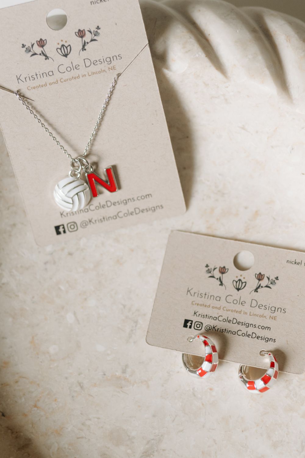 Red and White Checkered Enamel Hoops - Sliver