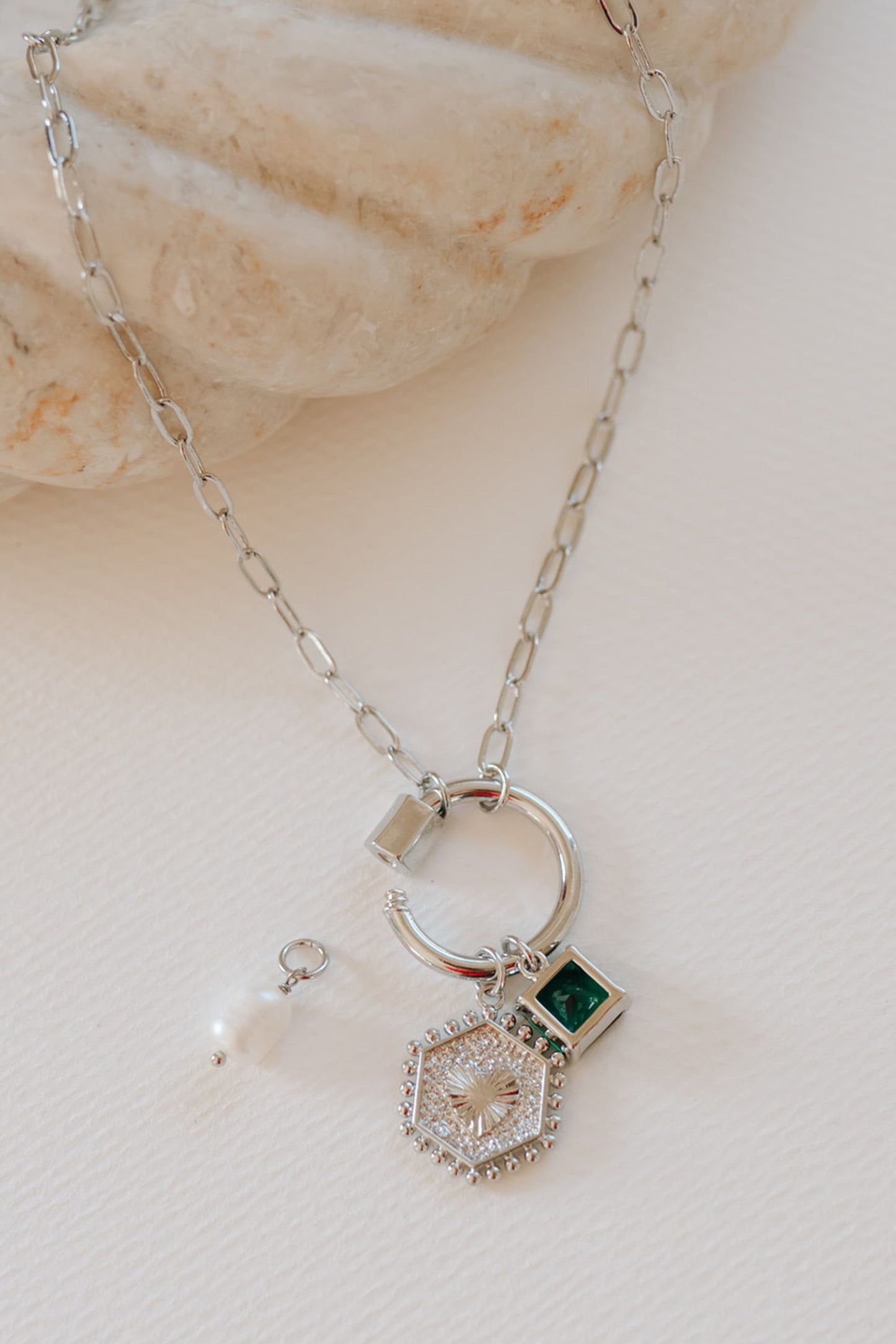 Silver Paperclip Chain Charm Pendant Necklace