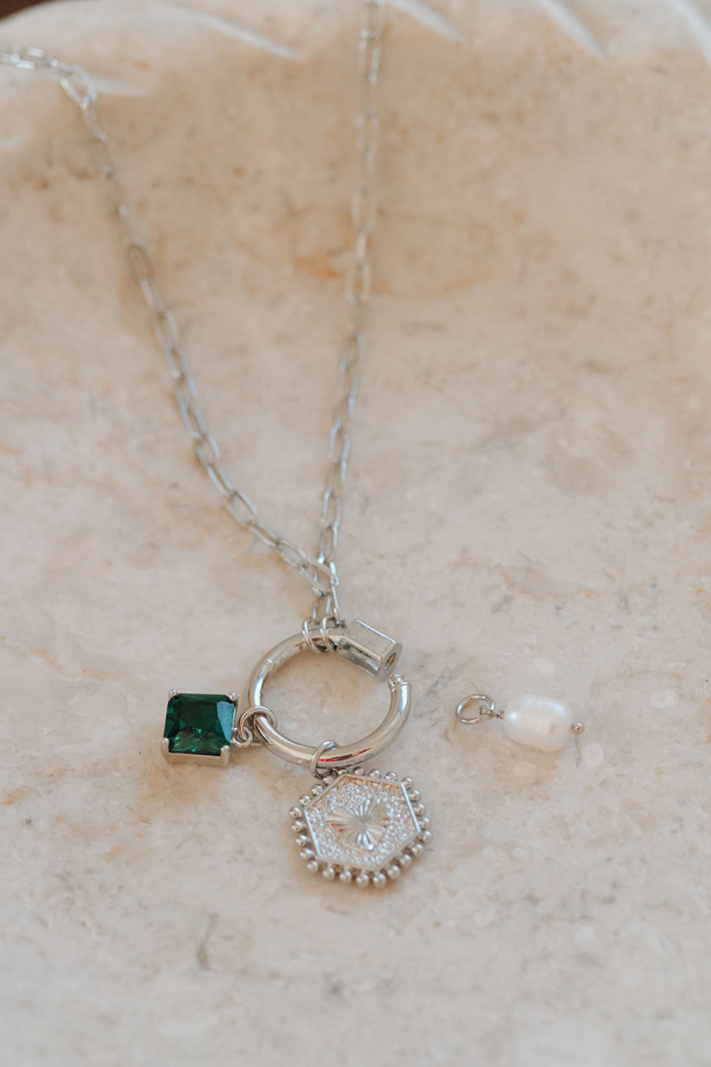 Silver Paperclip Chain Charm Pendant Necklace