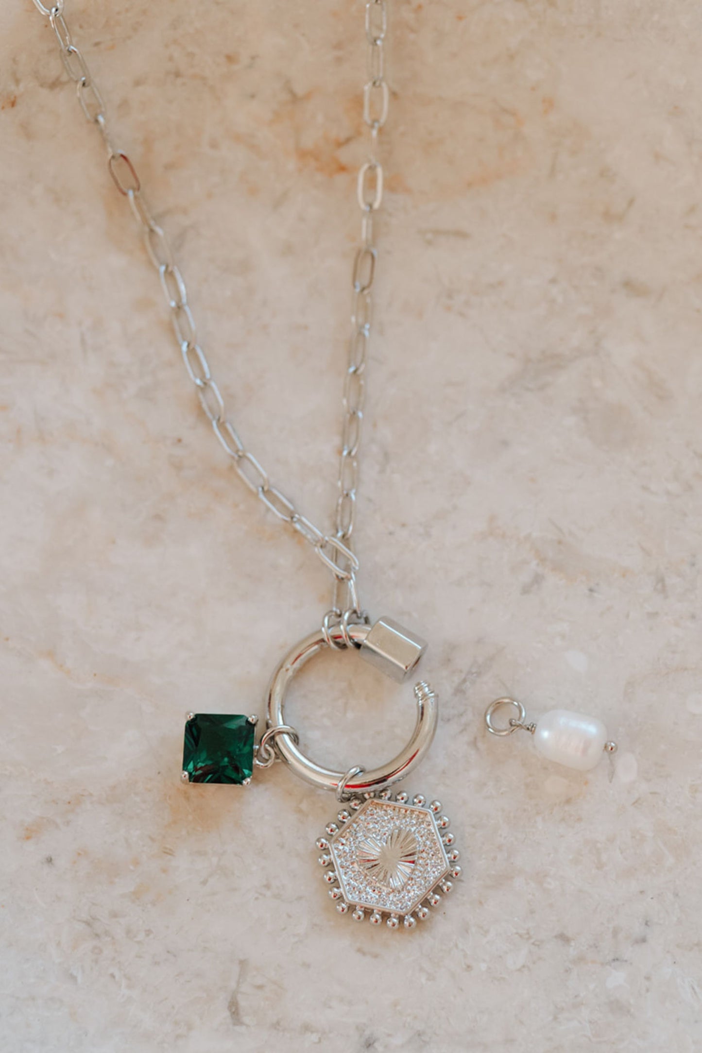 Silver Paperclip Chain Charm Pendant Necklace