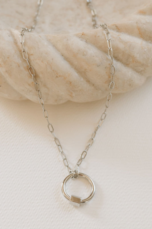 Silver Paperclip Chain Charm Pendant Necklace