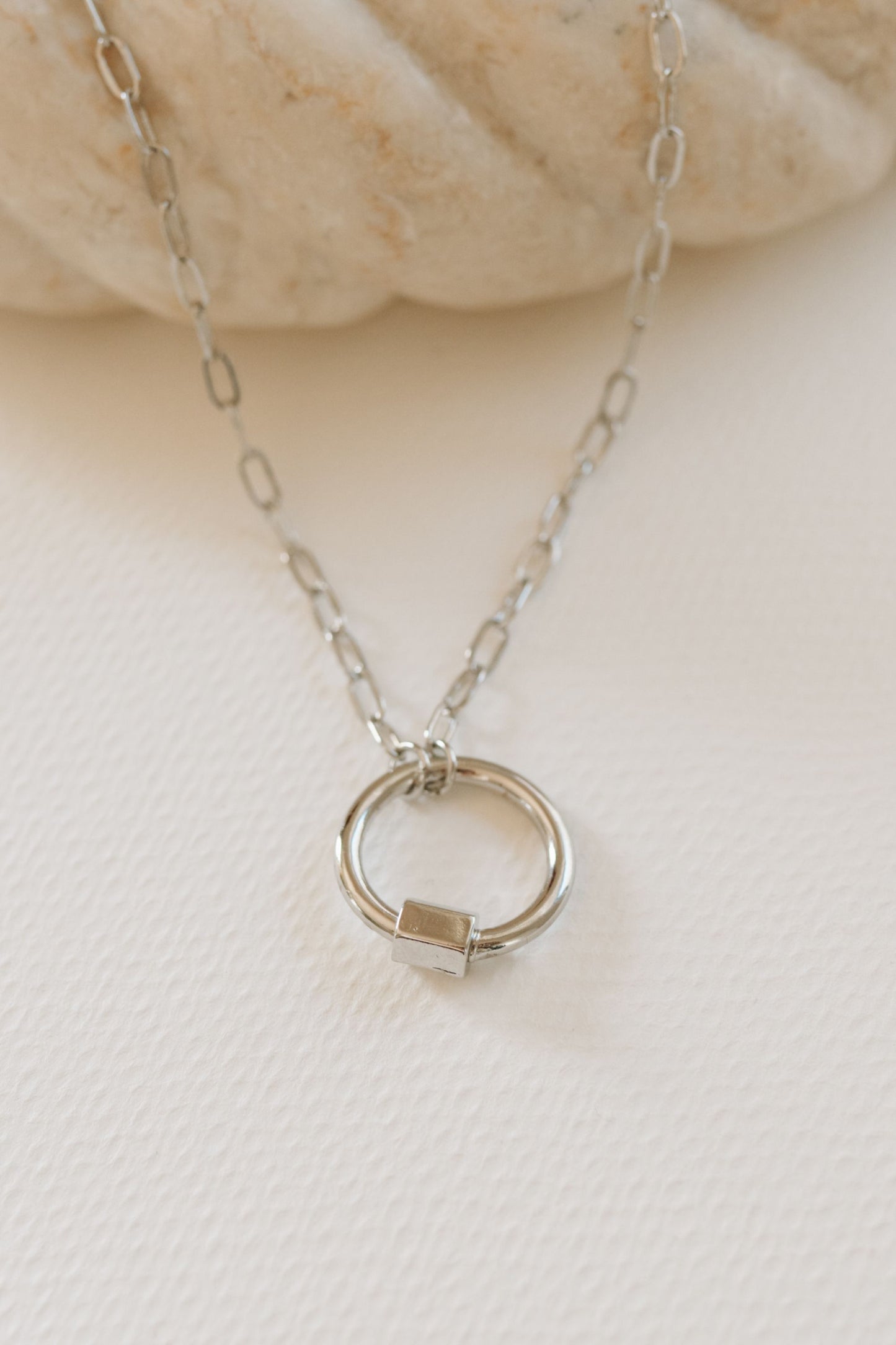 Silver Paperclip Chain Charm Pendant Necklace