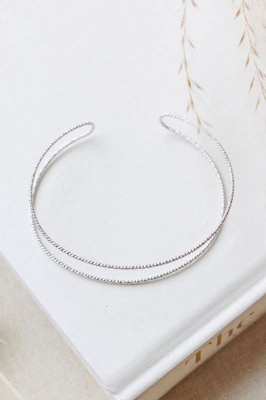 Silver Textured Double Stacked Bracelet