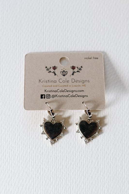 Stone Studded Silver Heart Huggies