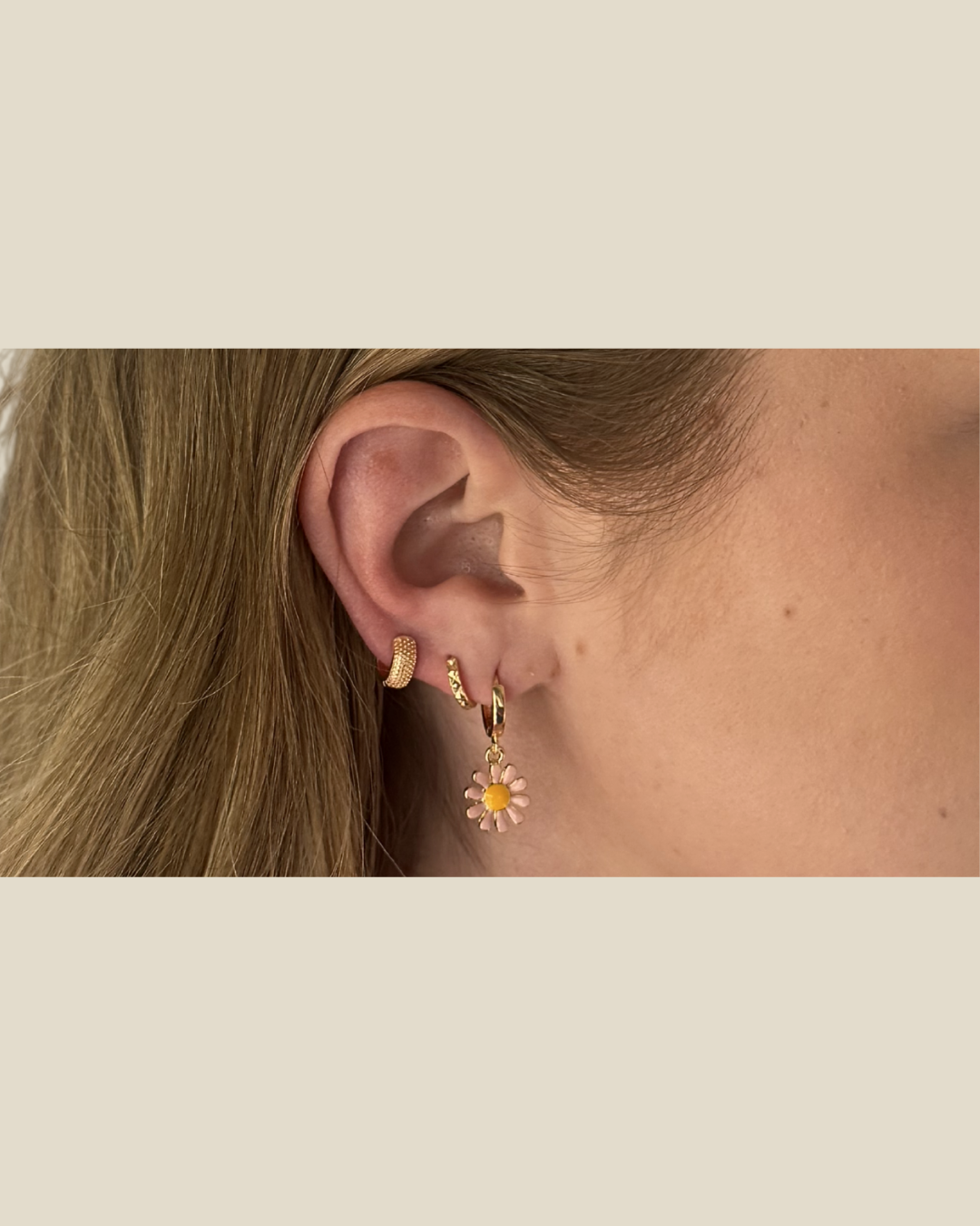 Blush Daisy Huggie Hoops