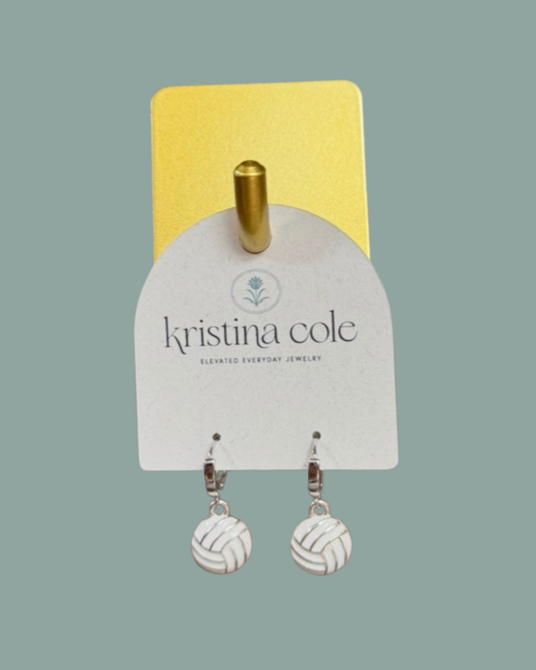Volleyball Enamel Huggie Earrings - Silver