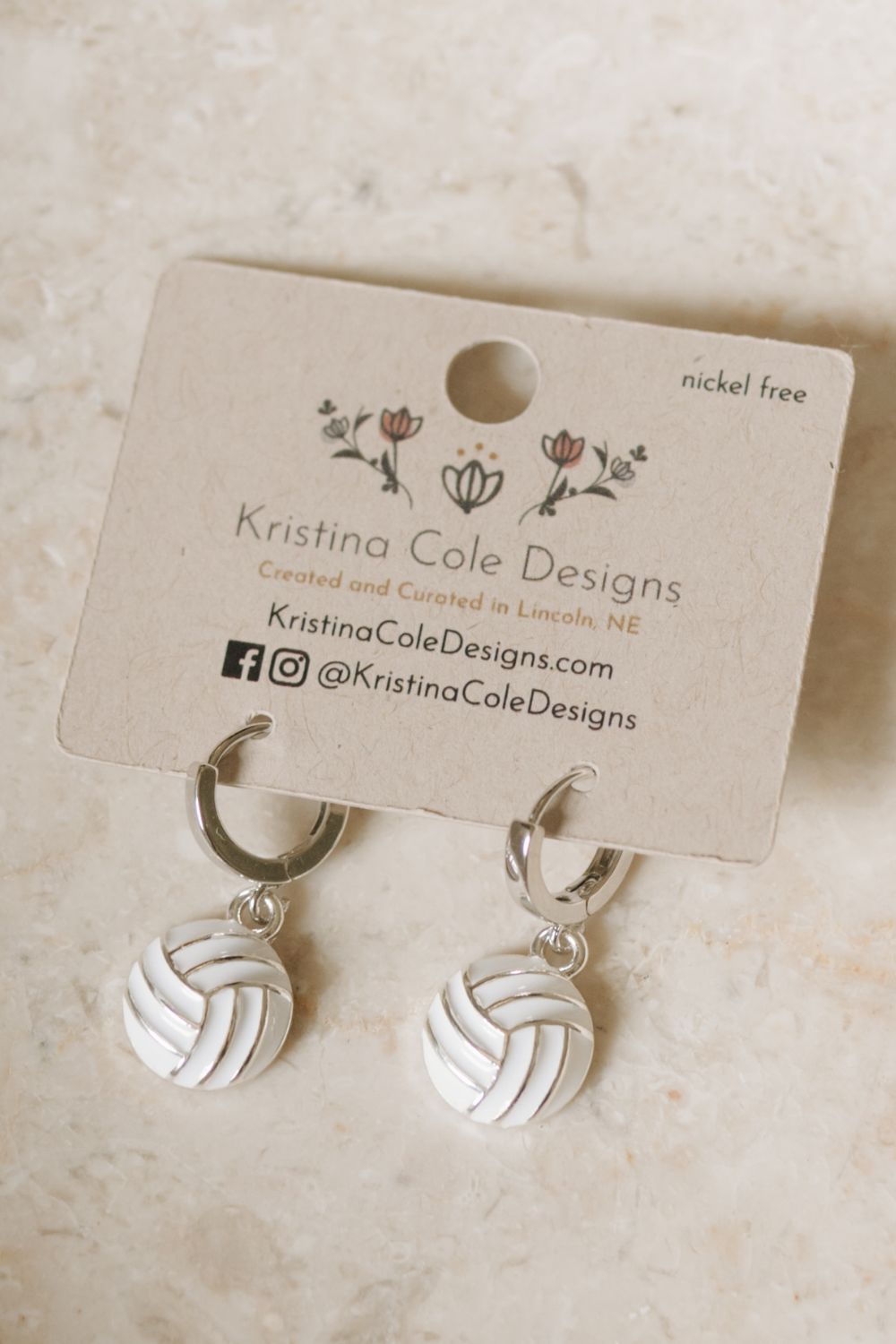 Volleyball Enamel Huggie Earrings - Silver
