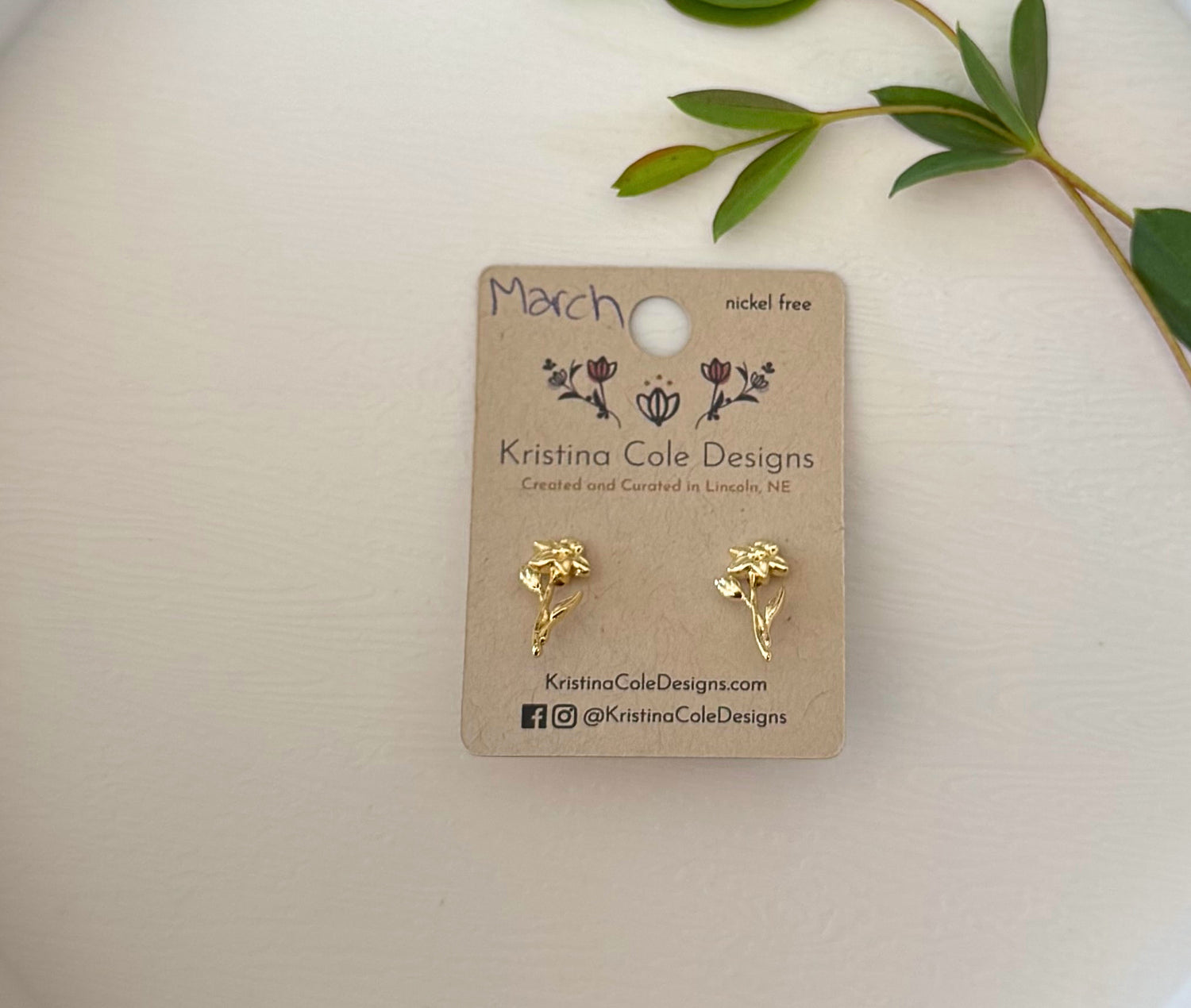 Gold Birth Flower Stud Earrings
