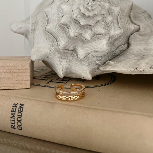 Gold/Diamond Texture Double Stack Ring